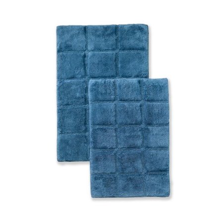 SUPERIOR Superior BATHRUG-CH2PC-SP Bath Rug Set Cotton Checkers - Sapphire; 2 Pieces BATHRUG-CH2PC-SP